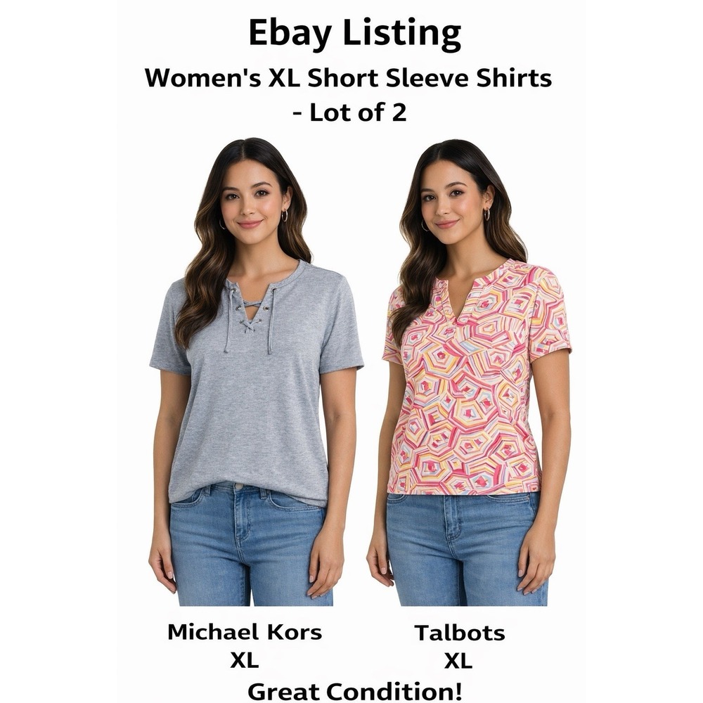 Womens XL Tops Lot Michael Kors Gray‎ Lace Up Talbots Print Short Sleeve